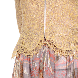 Mary McFadden Couture Vintage Harem Pants & Gold Eyelash Lace Top
