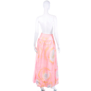 Vintage Mary McFadden Pink Blue Yellow Pastel Watercolor Maxi Bubble Skirt 1980s