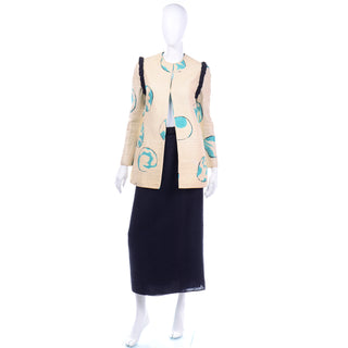 Mary McFadden Vintage Hand Painted Quilted Jacket & Skirt Outfit unique