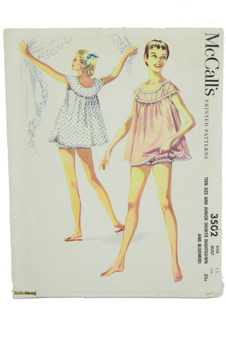 1955 McCalls 3502 Vintage Babydoll Shortie Nightgown & Bloomers