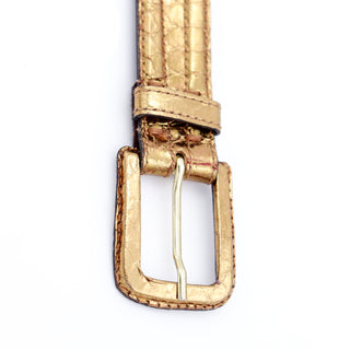 1980s Yves Saint Laurent Gold Metallic Snakeskin Embossed Belt M