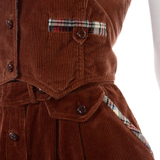 1970s Michael Milea & Betsey Johnson Brown Corduroy Vest & Skirt Suit