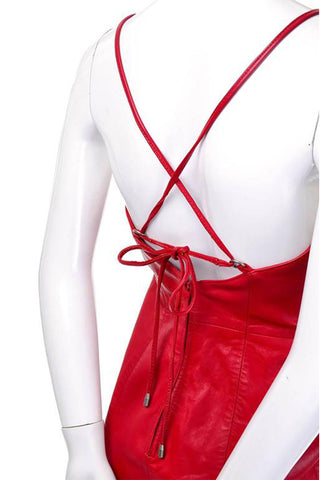 Michael Hoban North Beach Red Leather Mini Dress Cross Strap