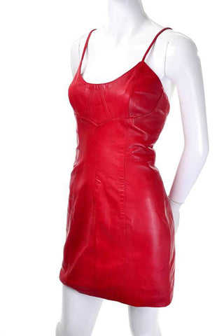 Michael Hoban red leather mini dress 1980's