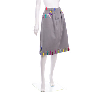 Mira Mikati Black & White Houndstooth Skirt W Colorful Knit Trim Size 8 or 10