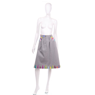 Mira Mikati Black & White Houndstooth Skirt W Pockets & Colorful Knit Trim