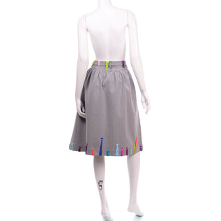 Mira Mikati Black & White Houndstooth Skirt W Colorful Knit Trim 8/10
