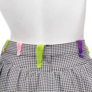 Mira Mikati Black & White Houndstooth Skirt W Colorful Knit Trim