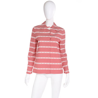 Fall 2015 Miu Miu Red & White Print Cotton Long Sleeve Runway Shirt