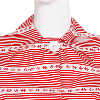 2015 Miu Miu Red & White Print Cotton Long Sleeve Runway Blouse Shirt