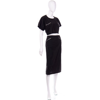 1980s Vintage Moonglow Black Bare Midriff 2 Piece Dress 100% cotton