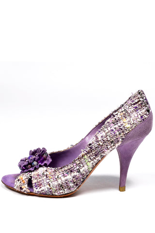 Moschino Vintage Purple Tweed  Peep Toe Shoes With 3.5 Inch Heels