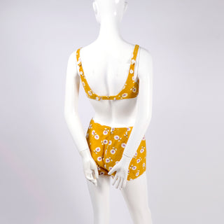 ﻿1960s Mustard Yellow Floral Two Piece Swimsuit or Playsuit