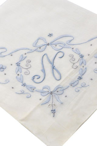 Blue N monogram vintage Madeira handkerchief
