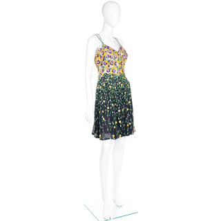 1990s Naeem Khan Riazee Boutique Beaded Sequin Floral Mini Silk Dress