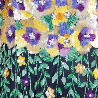 1990s Naeem Khan Riazee Boutique Beaded Sequin Floral Evening Mini Dress 