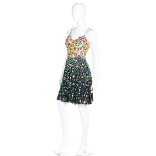 1990s Naeem Khan Riazee Boutique Beaded Sequin Floral Mini Evening Dress
