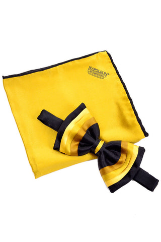 Yellow and black ombre vintage bow tie and silk pocket square set
