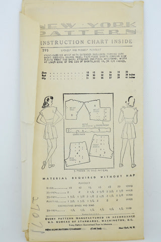 New York Pattern 793 Vintage 1940s Playsuit 