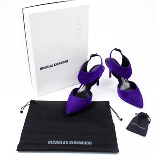 Nicholas Kirkwood Shoes Purple Suede Pointed Toe Slingback Heels with box and dustbag