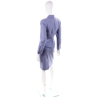 1980s Albert Nipon Vintage Periwinkle Blue 2 pc Skirt & Jacket Suit 