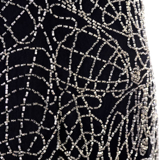 1990s Black Silk Bodycon Dress w/ Silver Beads