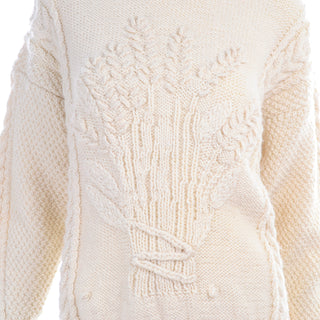 Norm Thompson Cream Wool Fisherman Sweater with Wheat