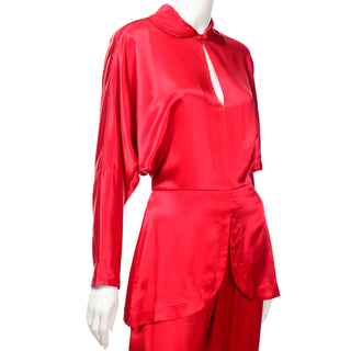 Red Silk Norma Kamali Vintage 1980s  designer Jumpsuit