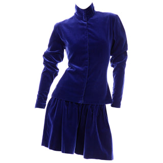 Norma Kamali Blue Velvet Mini Skirt & Turtleneck