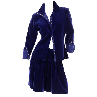 Norma Kamali Blue Velvet Top and Skirt