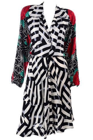 Norma Walters Black and White Striped Rose Dress