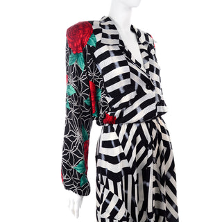 Norma Walters Dolman Sleeve Silk Floral Striped Dress