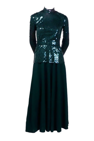 Vintage Norman Norell sequined dress forest green