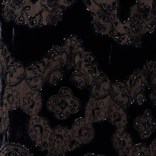 Oleg Cassini Black Tie Vintage Silk Beaded Black & Brown Evening Jacket Top Fine Beads