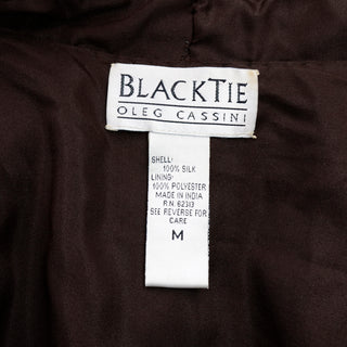 80s Oleg Cassini Black Tie Vintage Silk Beaded Black & Brown Evening Jacket Top Lined