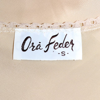 1970s Ora Feder Champagne Silk Lace Panel Slip or Chemise Size Small