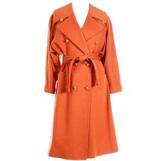 Guy Laroche Vintage Orange Cashmere Blend  Designer Coat With Belt