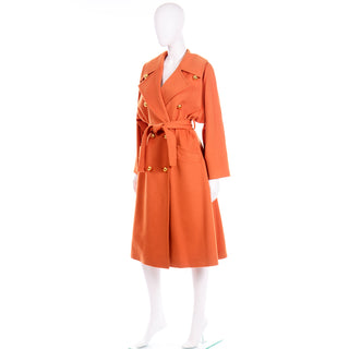 Guy Laroche Vintage Orange Cashmere Blend Coat With Belt Excellent condition