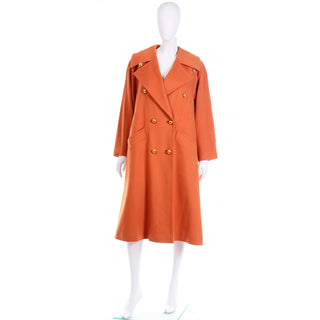 80s Guy Laroche Vintage Orange Cashmere Blend Coat With Belt