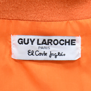 Guy Laroche Vintage Orange Cashmere Blend Coat With Belt 80s Paris