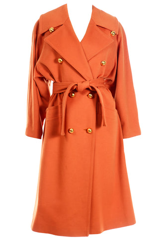Guy Laroche Vintage Orange Cashmere Blend Coat With Belt