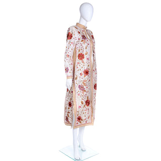 1990s Oscar de la Renta Colorful Embroidered Floral Open Front Coat in Silk