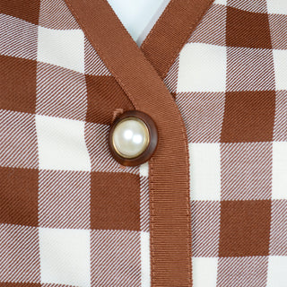 Oscar de la Renta Deadstock w Tags Vintage Brown & White Check Dress Pleated skirt