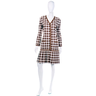 Oscar de la Renta Deadstock w Tags Vintage Brown & White Check Dress 1100