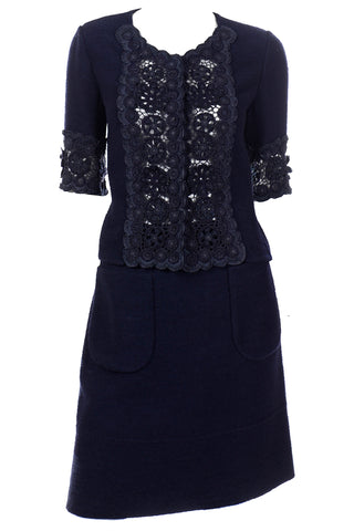 2007 Oscar de la Renta 2pc Black Skirt & Jacket Suit w Crochet Lace