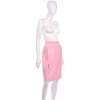 2000s Oscar de la Renta Pink Cashmere Pencil Skirt With Silk Trim