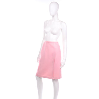 2000s Oscar de la Renta Pink Cashmere Skirt With Silk Trim Pencil skirt