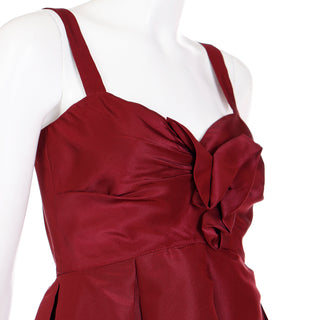 2000s Oscar de la Renta Burgundy Red Silk Evening Dress w sweetheart bodice
