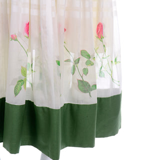 Vintage Pat Premo Dress With Full Skirt Pink Roses and Green Sash