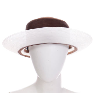 1980s Patricia Underwood Brown & White Striped Summer Hat with brim